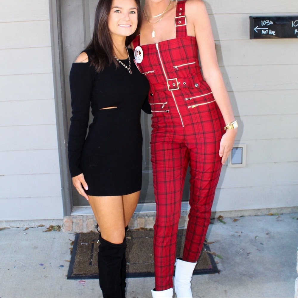 Plaid jumpsuit.